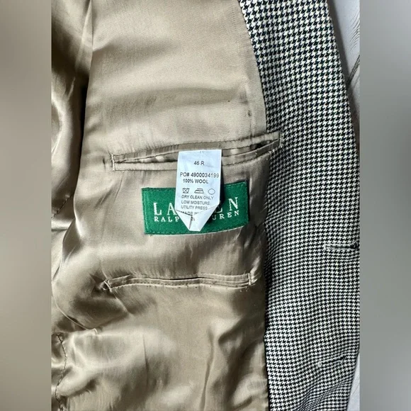 Ralph Lauren Mens Blazer 46R Green Wool Sport Houndstooth - Picture 11 of 12